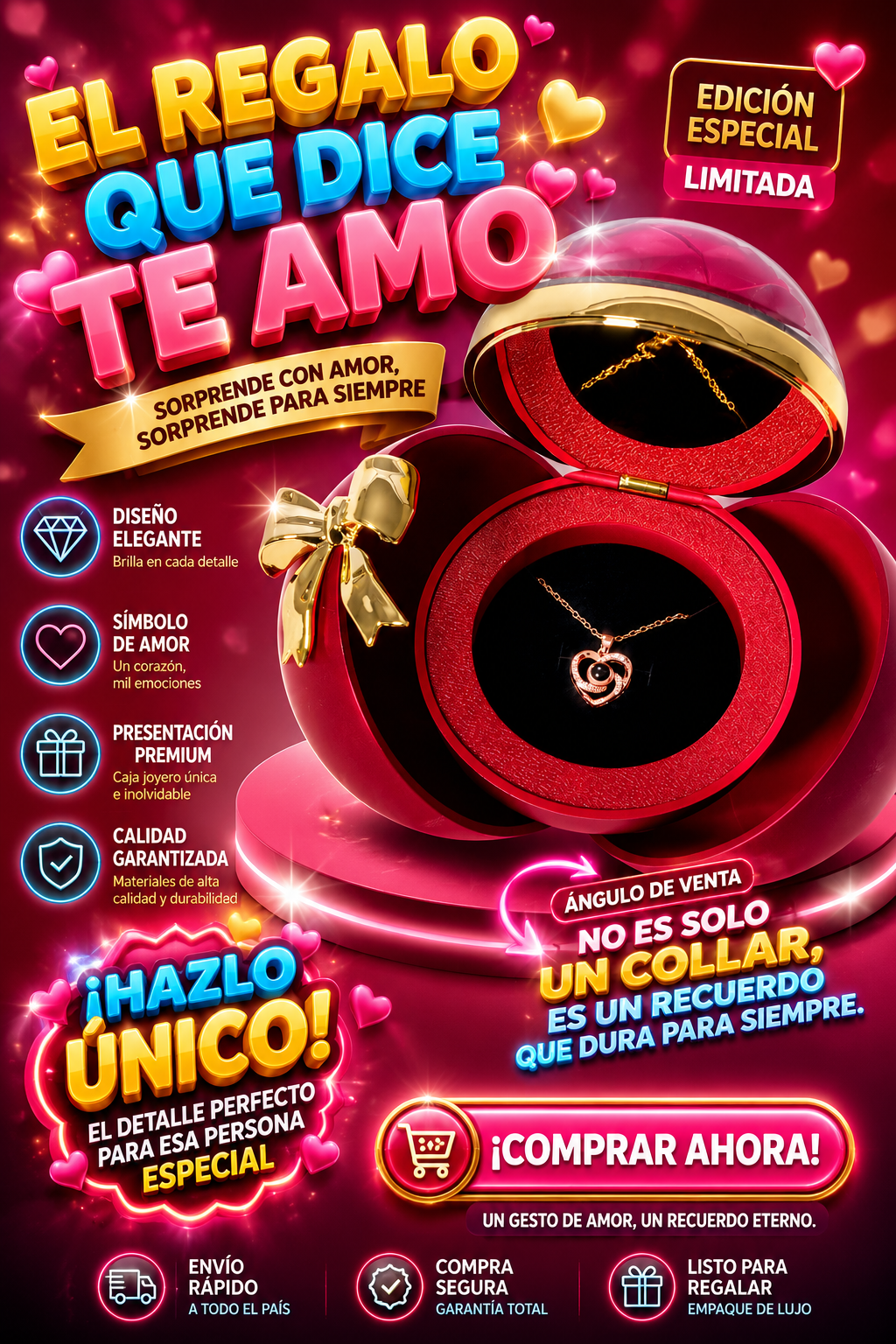 🌹Collar Corazón Eterno en Caja Rosa Premium 🌹